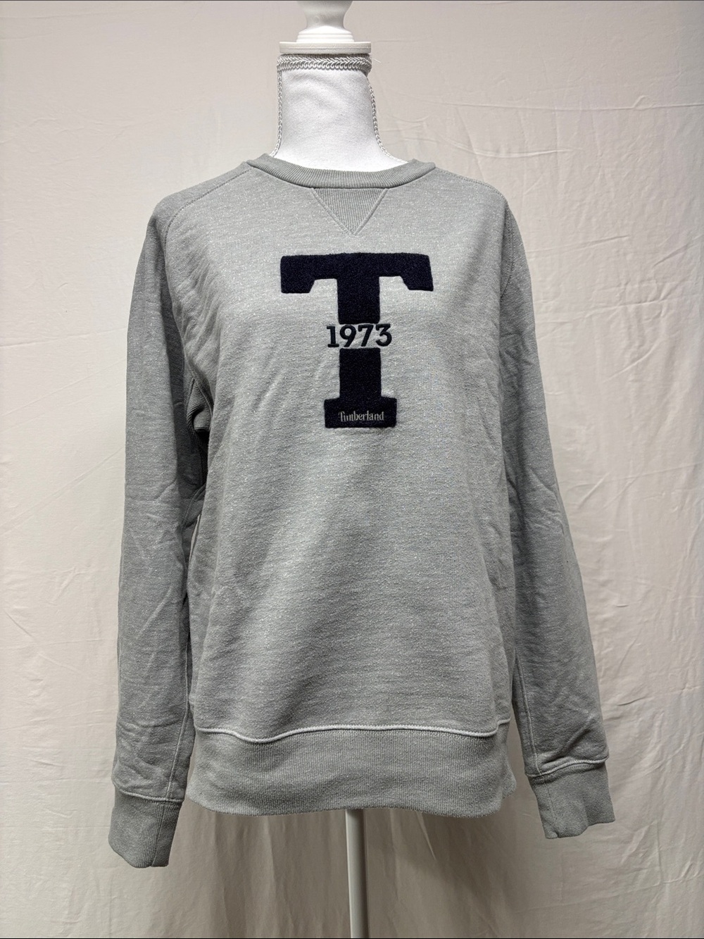 Timberland Light Gray Crewneck Sweatshirt with Navy 'T'